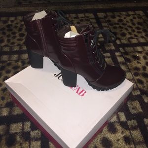 Burgundy Lace-Up Heeled Booties - Brand New