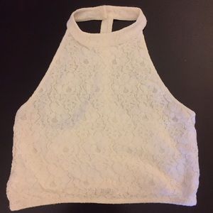 White Laced High Neck/Open Back Top