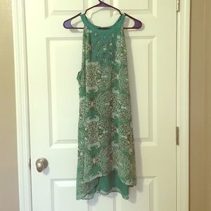 Green and white pattern trapeze dress size large