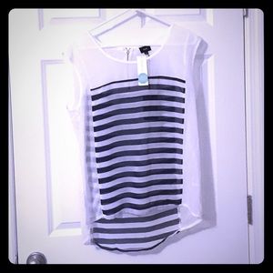 Sheer white with navy stripe top size large
