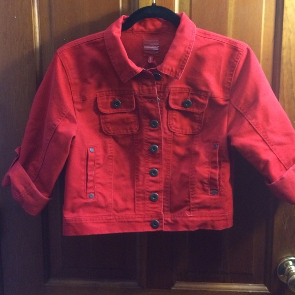 Red denim cropped jacket