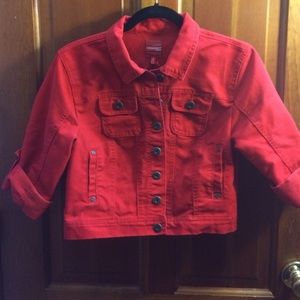 Red denim cropped jacket
