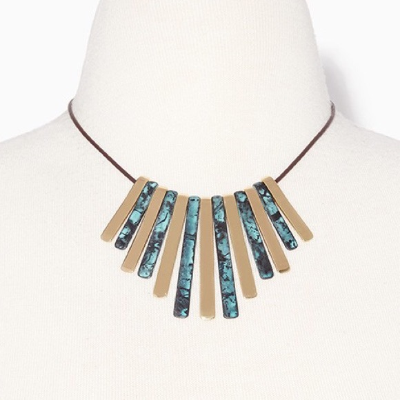 Charming Charlie Gold/Speckled Stone Bar Necklace