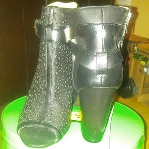 Laser cut peep toe booties