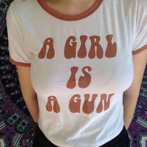 O-mighty A girl is a gun crop top