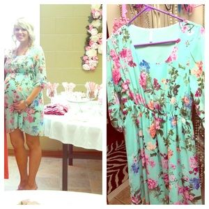 Mint green floral maternity dress