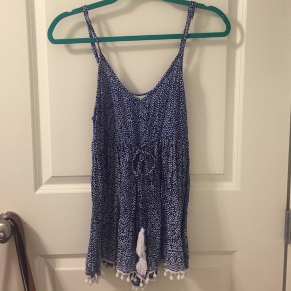 Handmade Blue & White Pom Pom Romper