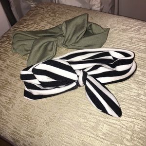 Olive and black/ white striped bow tie headbands