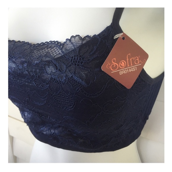 🔵🕉 ONLY 1 LEFT! Navy Lace Bralette Cami Bra Top - Picture 2 of 3