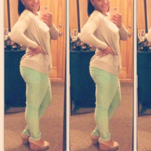 mint green stretchy Corduroy jeggings