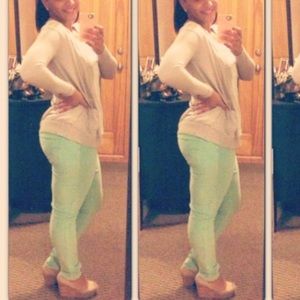 mint green stretchy Corduroy jeggings