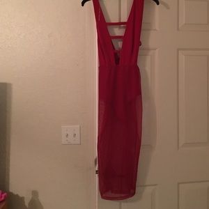 Sexy red dress with mesh on bottom