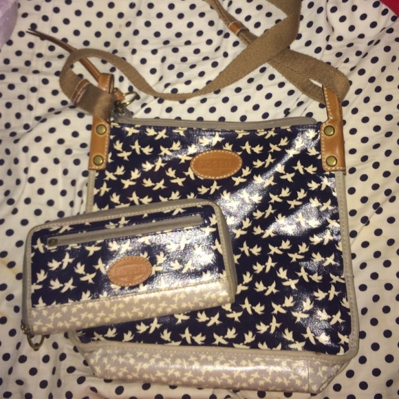 Fossil navy blue and grey bird purse and wallet