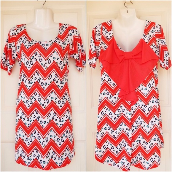 SALE Boho Back Bow Coral Chevron Leopard Tunic - Picture 2 of 3