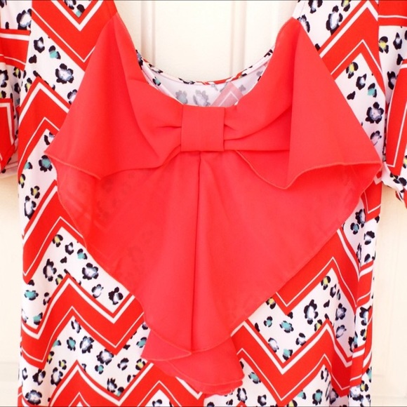 SALE Boho Back Bow Coral Chevron Leopard Tunic - Picture 3 of 3