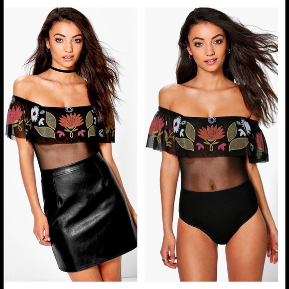 Tops - NWT Mesh Black Off Shoulder Bodysuit Sz 4