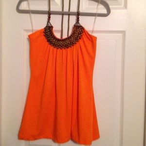 NWT Orange Halter with Wooden Beadwork Size Small