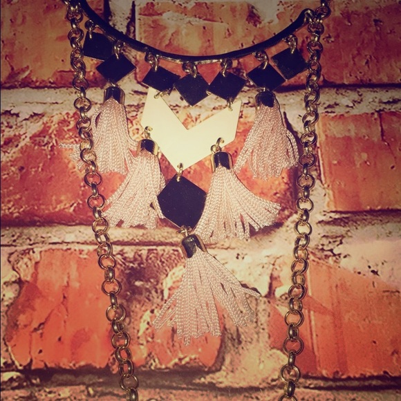 Layered Gold Necklace with Pink Tassels