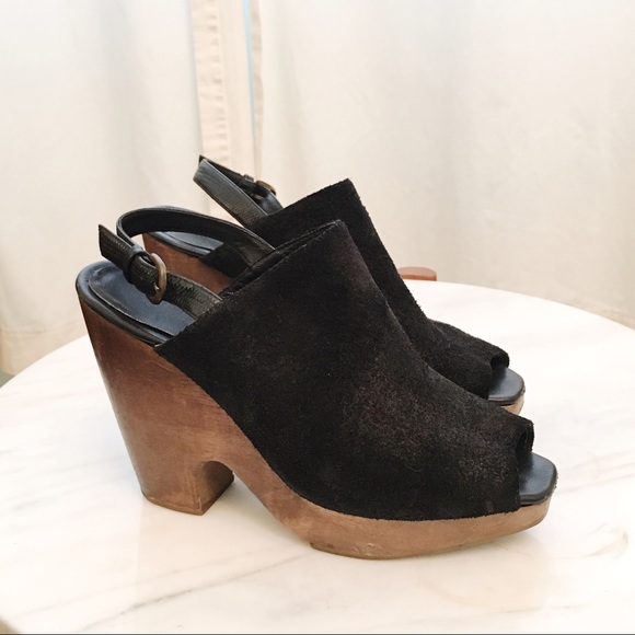 Rachel Comey Black Suede Platform Peep-toe Clogs