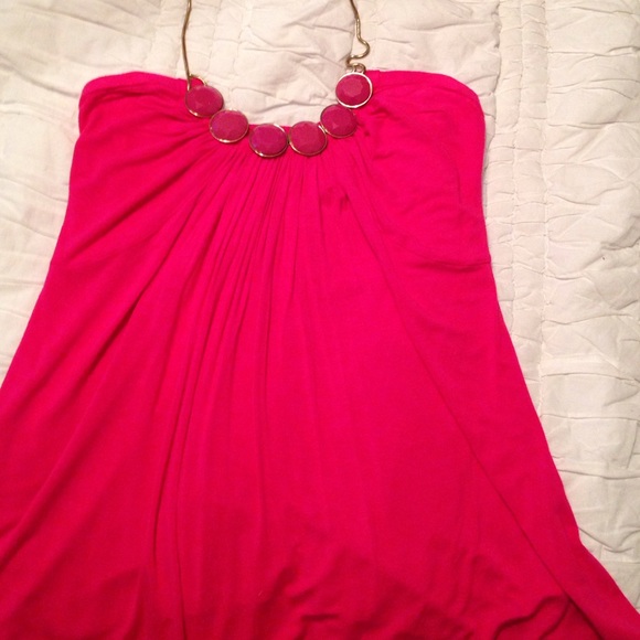 Pink halter w/ Gem Neckline w/ Gold details Sz S