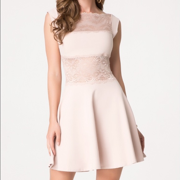 Pink Lace Panel Midriff Dress
