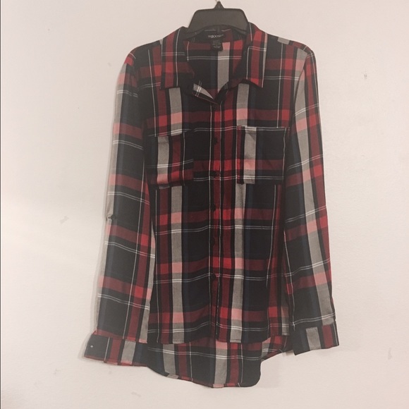 Red, white and blue plaid shirt