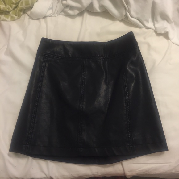 Free People Black Leather Skater Skirt