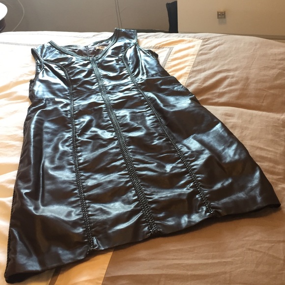 Brown pleather sleeveless dress w/ braided detail