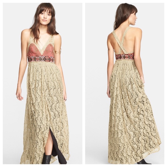 Free people crushed gold lace maxi party dress - Picture 2 of 5
