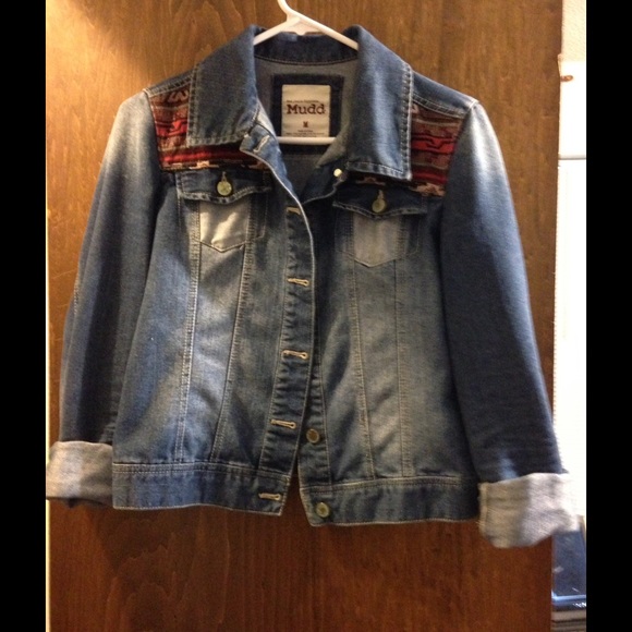 Jean Jacket w/ Tribal Print - Picture 1 of 3