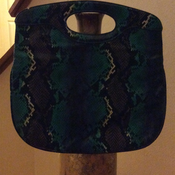 Blue and black clutch bag