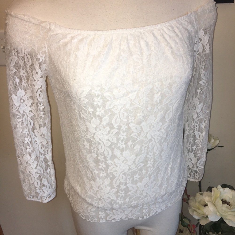 white lace off the shoulder top