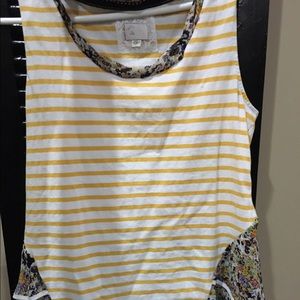 Anthropologie, yellow striped tank, ruffles large