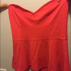 Adorable deep coral strapless top!