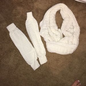 White scarf and matching leg warmers