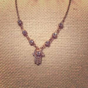 Gold Sterling silver diamond Hamsa necklace