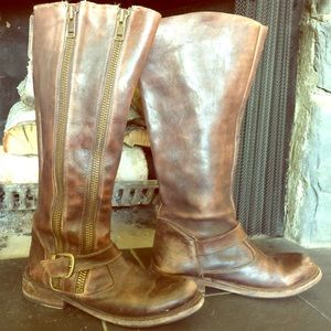 TANGO Teak Rustic Leather Double Zipper Boots Sz8