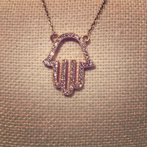 Gold Sterling silver diamond Hamsa Necklace