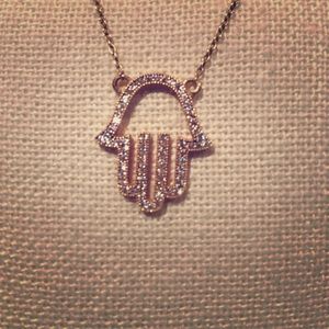 Gold Sterling silver diamond Hamsa Necklace