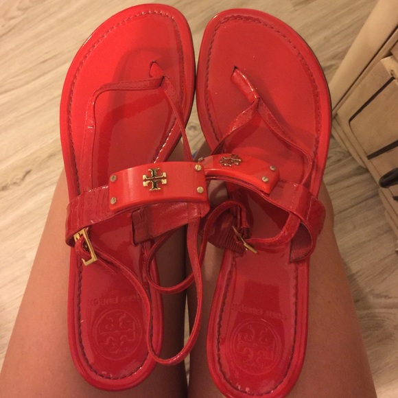 Red patent Tory Burch sandals