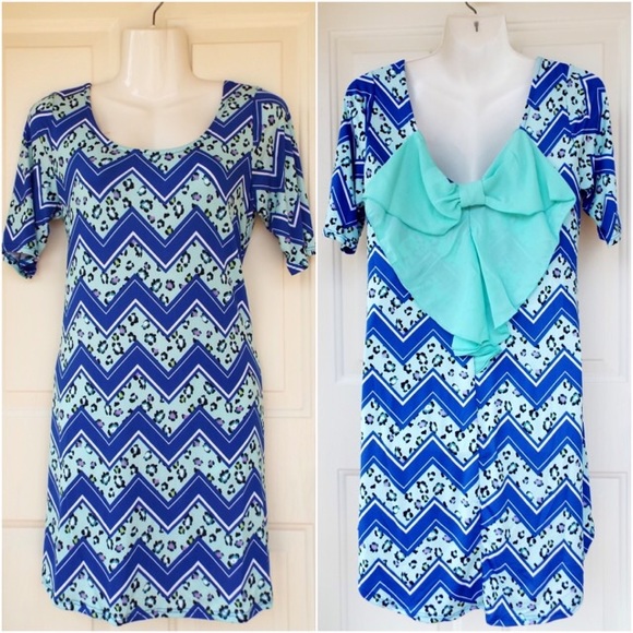 SALE Back Boho Mint Chevron Leopard Tunic Dress - Picture 2 of 3