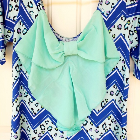 SALE Back Boho Mint Chevron Leopard Tunic Dress - Picture 3 of 3