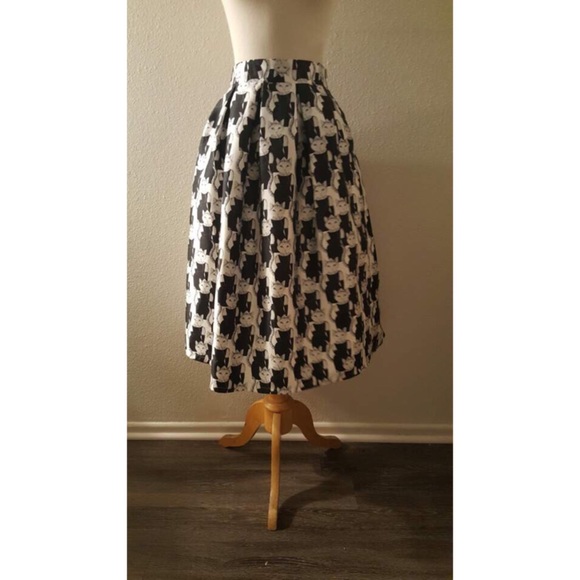 Cat Patterned Midi Skirt
