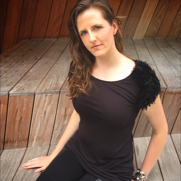 BCBG Ruffled Shoulder Top - Picture 2 of 4