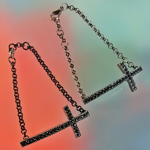 BLACK PAVE CROSS w/CABLE CHAIN BRACELET/NECKLACE