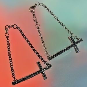 BLACK PAVE CROSS w/CABLE CHAIN BRACELET/NECKLACE