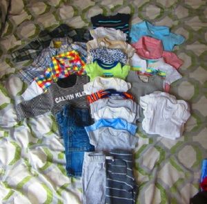Newbor 16 onsies, jeans, 2 sweats, 9 dress shirts