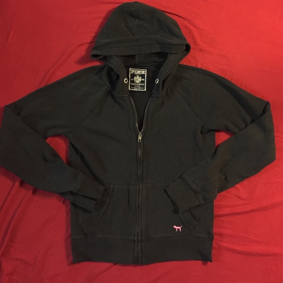 Pink Victoria's Secret Black Zip Hoodie