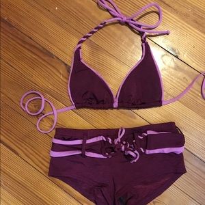 Two tone belted bikini booty short sets
