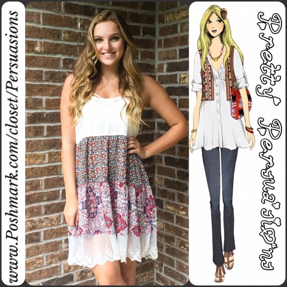 CLEARANCE‼️Ivory Mix & Lace Tiered Peasant Dress - Picture 2 of 4